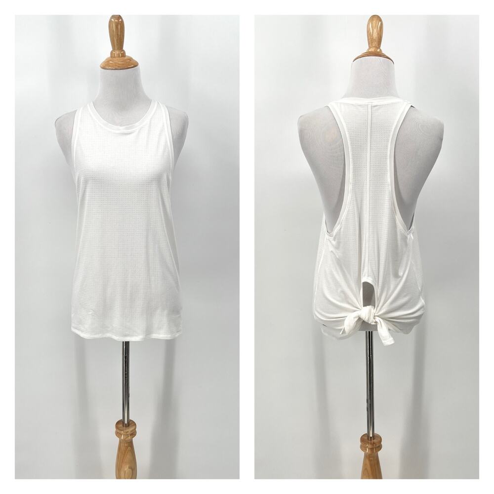 LULULEMON Racerback Tank Top Womens 6 White Tie Back Workout Running Mesh Knit
